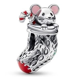 NWOT Christmas Festive Mouse & Stocking Charm Sterling Silver 925